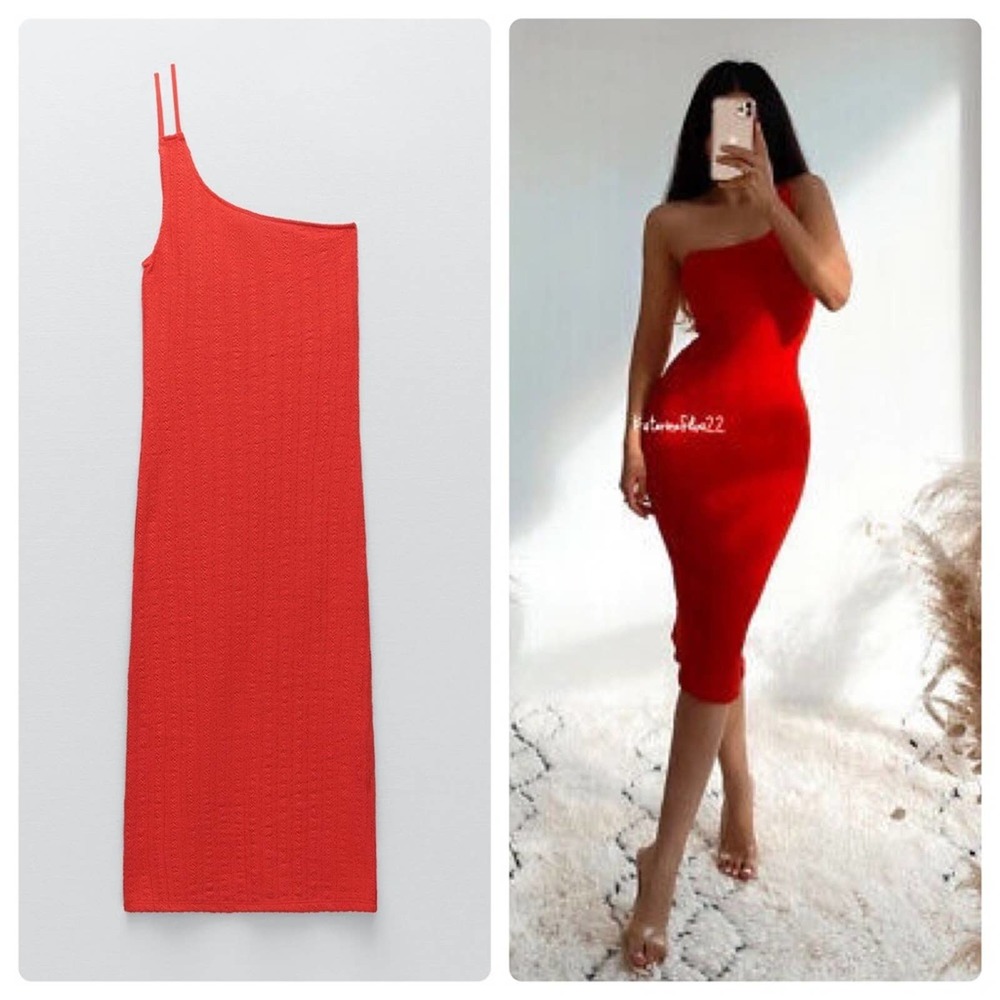 Zara Red Asymmetric Cable Knit Midi Dress Size Small NWT New With Tags